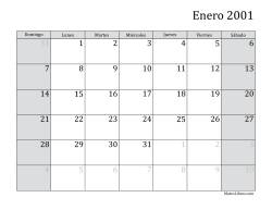 Calendario Mensual de 2001