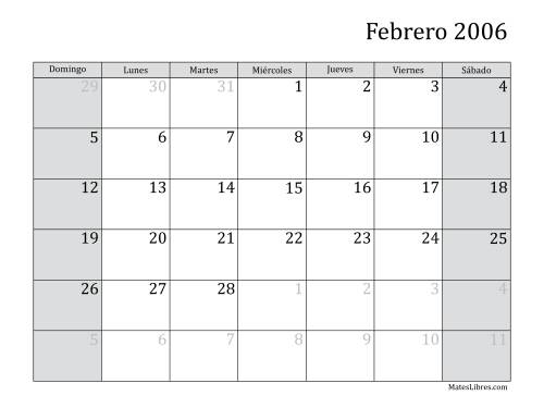 La hoja de ejercicios de Calendario Mensual de 2006 (2006) Página 2