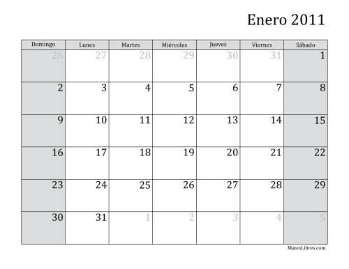 La hoja de ejercicios de Calendario Mensual de 2011 (2011)