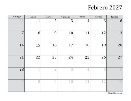 La hoja de ejercicios de Calendario Mensual de 2027 (2027) Página 2