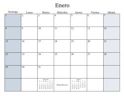 Calendario Mensual Rellenable General bisiesto con el 1 de Enero que cae en Domingo (Formato de Domingo a Sábado)