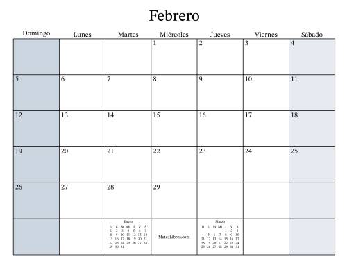 La hoja de ejercicios de Calendario Mensual Rellenable General bisiesto con el 1 de Enero que cae en Domingo (Formato de Domingo a Sábado) (Domingo) Página 2