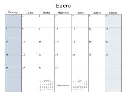 Calendario Mensual Rellenable General bisiesto con el 1 de Enero que cae en Lunes (Formato de Domingo a Sábado)