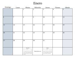 Calendario Mensual Rellenable General bisiesto con el 1 de Enero que cae en Martes (Formato de Domingo a Sábado)