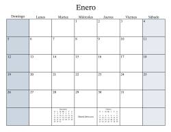 Calendario Mensual Rellenable General bisiesto con el 1 de Enero que cae en Miércoles (Formato de Domingo a Sábado)