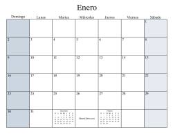 Calendario Mensual Rellenable General bisiesto con el 1 de Enero que cae en Sábado (Formato de Domingo a Sábado)