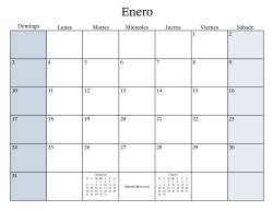 Calendario Mensual Rellenable General bisiesto con el 1 de Enero que cae en Viernes (Formato de Domingo a Sábado)