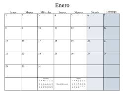 Calendario Mensual Rellenable General bisiesto con el 1 de Enero que cae en Lunes (Formato de Lunes a Domingo)