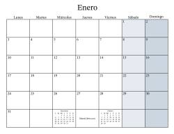 Calendario Mensual Rellenable General bisiesto con el 1 de Enero que cae en Sábado (Formato de Lunes a Domingo)