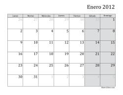 Calendario Mensual de 2012 con el Lunes como primer día de la semana