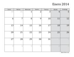 Calendario Mensual de 2014 con el Lunes como primer día de la semana