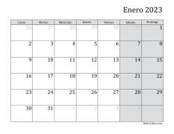Calendario Mensual de 2023 con el Lunes como primer día de la semana