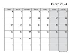 Calendario Mensual de 2024 con el Lunes como primer día de la semana