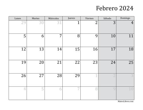 La hoja de ejercicios de Calendario Mensual de 2024 con el Lunes como primer día de la semana (2024) Página 2