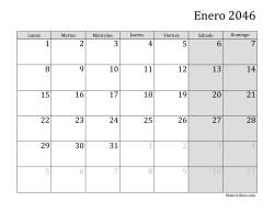 Calendario Mensual de 2046 con el Lunes como primer día de la semana