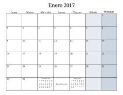 Calendario Mensual Rellenable del Año 2017 con el Lunes como primer día