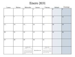 Calendario Mensual Rellenable del Año 2031 con el Lunes como primer día