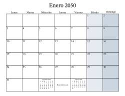 Calendario Mensual Rellenable del Año 2050 con el Lunes como primer día