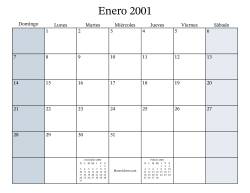 Calendario Mensual Rellenable del Año 2001