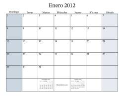 Calendario Mensual Rellenable del Año 2012