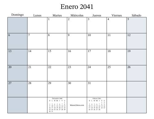 La hoja de ejercicios de Calendario Mensual Rellenable del Año 2041 (2041)