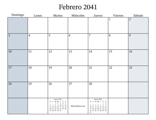 La hoja de ejercicios de Calendario Mensual Rellenable del Año 2041 (2041) Página 2