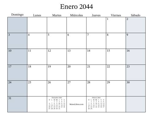 Calendario Mensual Rellenable Del Año 2044 2044