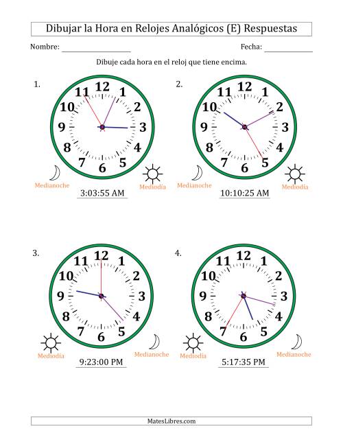 La hoja de ejercicios de Representar la Hora en Relojes Analógicos de 12 Horas en Intervalos de 5 Segundo (4 Relojes Grandes) (E) Página 2