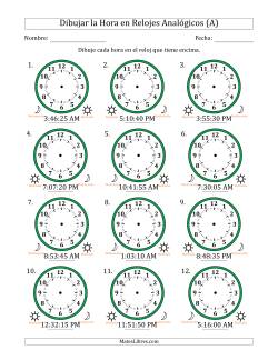 Representar la Hora en Relojes Analógicos de 12 Horas en Intervalos de 5 Segundo (12 Relojes)