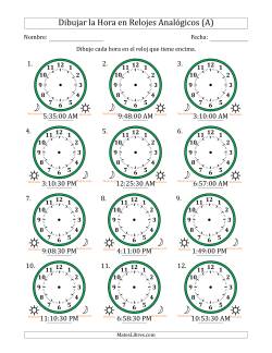 Representar la Hora en Relojes Analógicos de 12 Horas en Intervalos de 30 Segundo (12 Relojes)