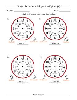 Representar la Hora en Relojes Analógicos de 24 Horas en Intervalos de 1 Segundo (4 Relojes Grandes)