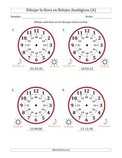 Representar la Hora en Relojes Analógicos de 24 Horas en Intervalos de 15 Segundo (4 Relojes Grandes)