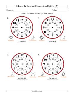 Representar la Hora en Relojes Analógicos de 24 Horas en Intervalos de 30 Segundo (4 Relojes Grandes)