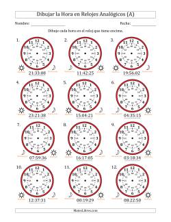 Representar la Hora en Relojes Analógicos de 24 Horas en Intervalos de 1 Segundo (12 Relojes)