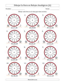 Representar la Hora en Relojes Analógicos de 24 Horas en Intervalos de 5 Segundo (12 Relojes)