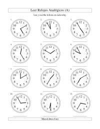 Leer la Hora en un Reloj Analógico en Intervalos de 5 Minutos