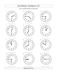 Leer la Hora en un Reloj Analógico en Intervalos de 15 Minutos