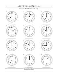 Leer la Hora en un Reloj Analógico en Intervalos de Una Hora