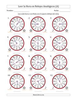 Leer la Hora en Relojes Analógicos de 24 Horas en Intervalos de 5 Segundo (12 Relojes)