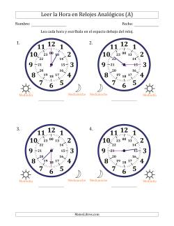 Leer la Hora en Relojes Analógicos de 24 Horas en Intervalos de 15 Minuto (4 Relojes Grandes)