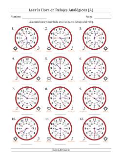 Leer la Hora en Relojes Analógicos de 24 Horas en Intervalos de 5 Segundo (12 Relojes)