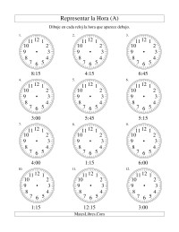 Representar la Hora en un Reloj Analógico en Intervalos de 15 Minutos