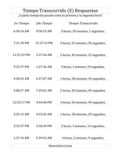 La hoja de ejercicios de Medir Tiempo Transcurrido, Hasta 5 Horas en Intervalos de 1 Minuto y 1 Segundo (E) Página 2