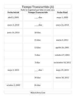 Hallar la Fecha Final, la Fecha Inicial o el Tiempo Transcurrido, con Intervalo de Varios Dís