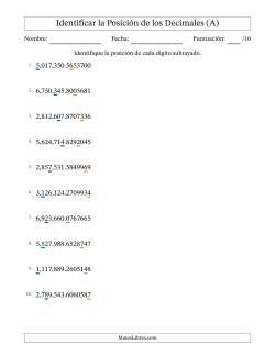 Identificar Posición de Números con Decimales desde Las Diezmillonésimas hasta Los Millones