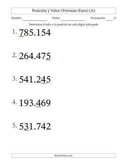 Determinar Posición y Valor desde Las Unidades hasta Las Centenas De Millar (Formato Grande), Formato Europeo