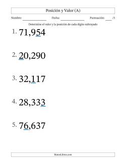 Determinar Posición y Valor desde Las Unidades hasta Las Decenas De Millar (Formato Grande)